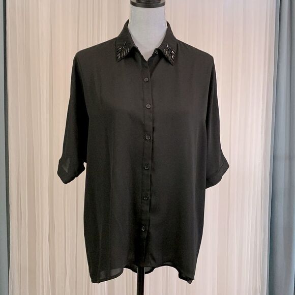 🟢3 items for $——20DANIEL Rainn blouse sequined collar button front hi-lo hem - Picture 13 of 13